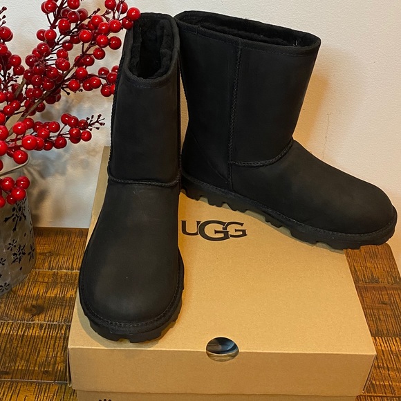 UGG Shoes - UGG Essential Wool Short Leather Black Boot NIB